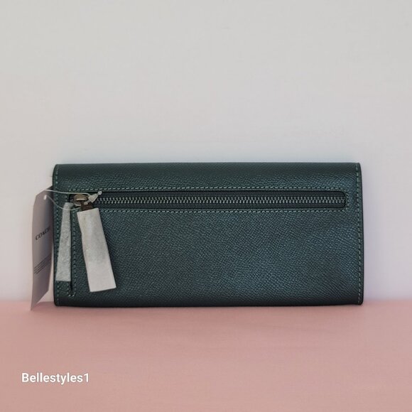 COACH Wyn Envelope Crossgrain Leather Wallet- Forest color ⭐ - Picture 6 of 16